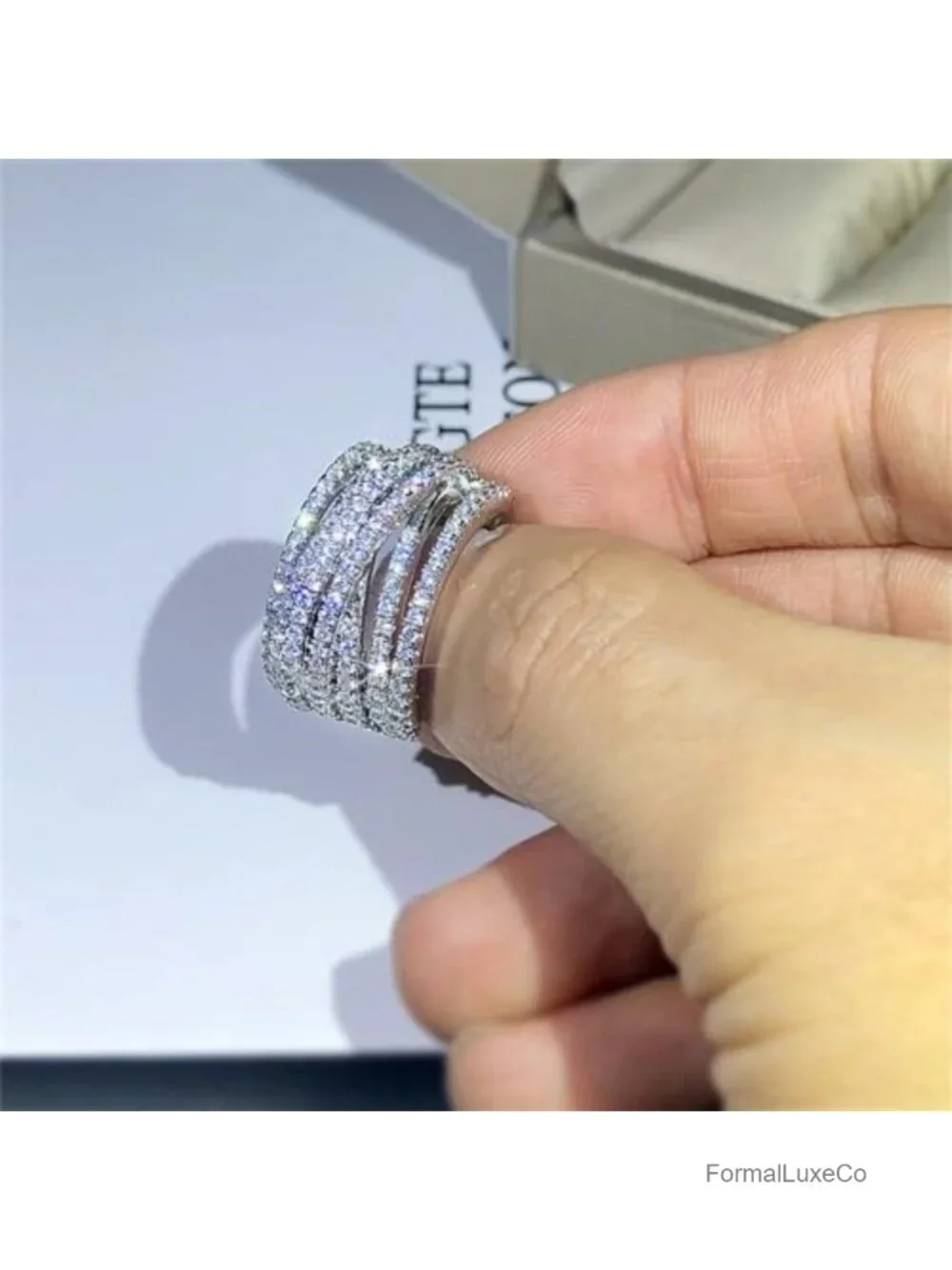 18K Gold Plated Sterling Silver AAA CZ Eternity Ring Multi Row Cocktail Criss
